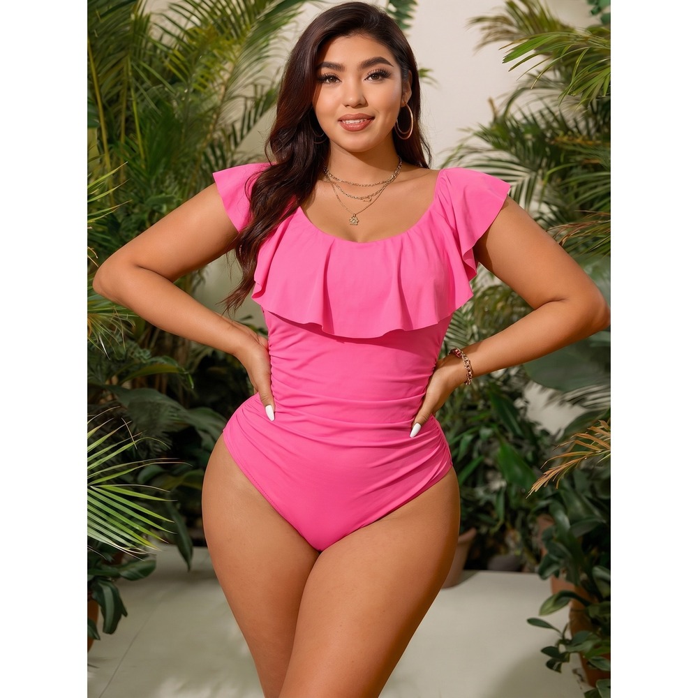 La Blanca Pink Ruffle Off-The-Shoulder Ruched One Piece Swimsuit 12 Resort